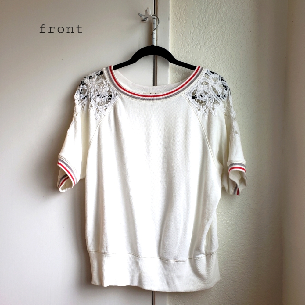 Anthropologie Short Sleeve Lace Sweatshirt